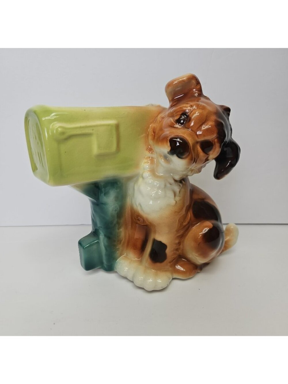 Royal Copley Ceramic Planter Puppy Dog Mailbox Succulent MCM Kitsch Vtg 1950s